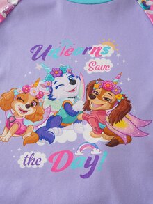 Maija Kids SHEIN | PAW Patrol Maija Kids 女童卡通印花可愛百搭長袖上衣與長褲家居服套裝 - 粉色 - 查看 5
