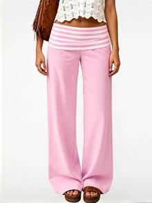 Muchica Women's Casual Patchwork Contrast Color Versatile Everyday Pants - Pink - View 5