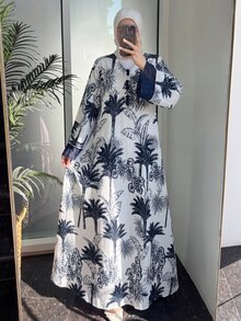 Al Najma V領前開扣雪紡拼接印花洋裝 - 彩色 - 查看 3