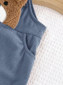 Young Boy Cute Applique Kids Embroidery Pocket Autumn Romper - Blue - View 5