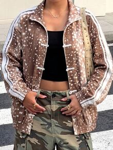 Muchica Plus Size Autumn Fashion Vintage Print Jacket - Multicolor - View 6