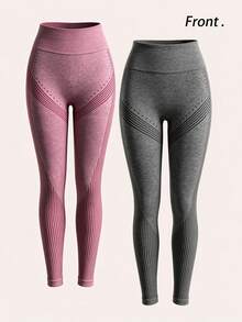 SHEIN Velisys Striped High Waist Seamless Athletic Leggings - Multicolor - View 5