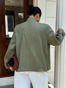 Dazy Plus Solid Color Loose Fit Utility Motorcycle Pocket Street Casual Spring/Autumn New Regular Jacket - Army Green - View 2