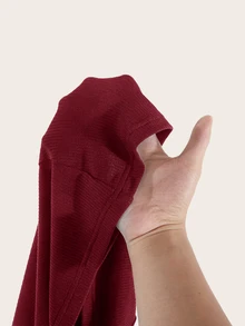SHEIN BASICS 休閒純色針織圓領長袖修身女款T恤 日常穿搭 酒紅色 秋季 - 酒紅色 - 查看 5