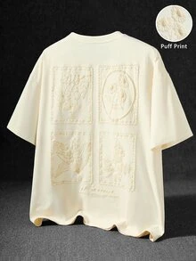 PAVTROS Men's Streetwear Hot-Selling 3D Foam Floral Pattern Boyfriend Husband Gift Anniversary Gift Plus Size T-Shirt - Apricot - View 3