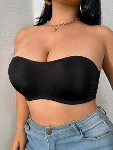 SHEIN 1 chiếc áo ngực không gọng không đệm cài bên hông cho nữ size lớn, dây đeo chống trượt - màu đen - Xem 4