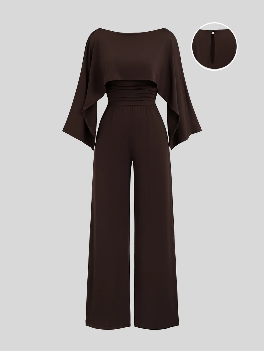 Sweetra Women's Elegant Versatile Fashion Commute Casual Minimalist Design Brown Jumpsuit - Brown - View 1