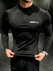 GymBeat Men's Geometric Print Raglan Long Sleeve Slim Fit Sports T-Shirt, Gym - Black - View 3