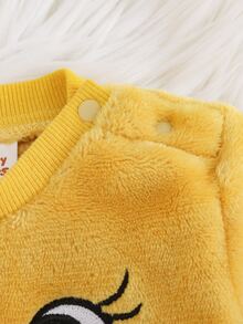 Cozy Pixies 2件組新生兒嬰兒休閒日常可愛圖案舒適刺繡毛絨圓領套頭長袖睡衣秋冬長褲家居服套裝 - 黃色 - 查看 4