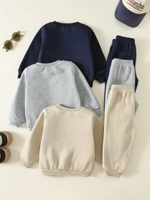 SHEIN 中性嬰兒男/女童、幼兒 2 件組秋冬保暖內裡加厚可愛拼色拼接立領運動衫套裝，嬰兒冬季衣物、運動服、聖誕 - 藏蓝色 - 查看 2