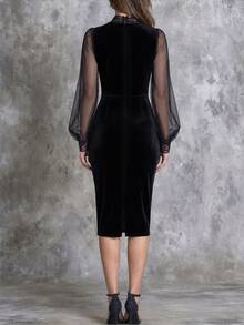 SHEIN Women's Elegant Romantic Bubble Long Sleeve Dress, Suitable For Daily Wear - Black - View 3