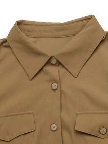 Glimmora Plus Size Women Solid Color Casual Party Dress - Khaki - View 6