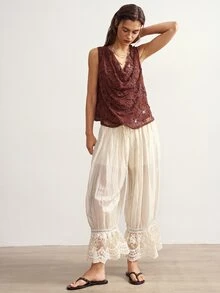 Bohemela Women's Cowl Neck Floral Textured Fashion Loose Tank Top - Brown - View 6