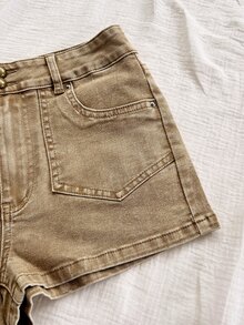 Soleia Women's Casual Versatile Daily Shorts With Pockets And Buttons - Khaki - View 4