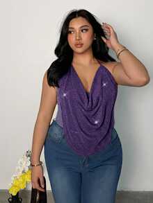 Firerie Plus Size Women's Fashionable Sexy Draped Neck Tank Top - Purple - View 3