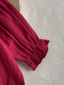 SHEIN Infant Girls Pastoral Embroidered Doll Large Collar Bowknot Cute Ruffle Elastic Cuff Long Sleeve Romper Autumn - Burgundy - View 8