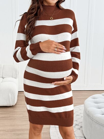 SHEIN Maternity Colorblock Casual Everyday Knit Dress