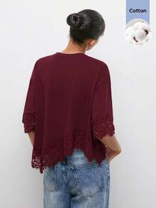 Maija 女款休閒百搭日常穿搭T恤，外出穿搭，女性工作穿搭，秋季服飾 - 酒紅色 - 查看 5