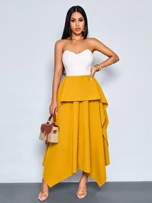 SOLERSUN Women's Solid Color Casual Elegant Versatile Daily Wear Skirt Party Night Formal Mustard Yellow Fall - Yellow - View 8