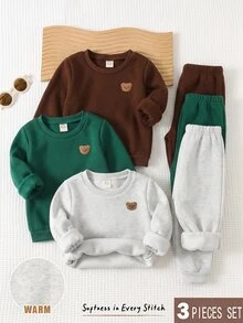Cozy Pixies 小男孩 6 件套：裝飾貼布圓領長袖套頭運動衫與鬆緊腰長褲 - 彩色 - 查看 3