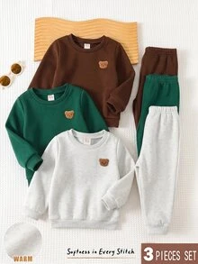 Cozy Pixies 小男孩 6 件套：裝飾貼布圓領長袖套頭運動衫與鬆緊腰長褲 - 彩色 - 查看 5