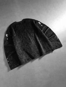ROMWE MEN Men's Autumn/Winter Casual Star Embroidery & Rivet Decor Pullover Sweatshirt - Black - View 2