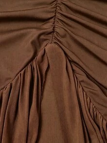 Poshavie Poshavie Gaun Maxi Bodycon Jala Berkerut Ukuran Plus untuk Wanita, Gaun Pesta Koktail Jala Transparan Rajut Patchwork Berkerut, Gaun Malam Elegan Pas Ramping untuk Wanita Berlekuk - Coffee Brown - View 6