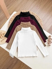 SHEIN 女嬰純色高領長袖休閒上衣 - 彩色 - 查看 2