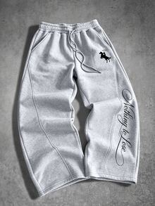 Manfinity EMRG Men's Plus Size Knight Print Drawstring Waist Loose Casual Sweatpants - Grey - View 1