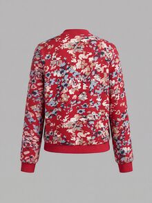 Yunfilé 女款全印花休閒百搭日常穿著長袖夾克 - 酒紅色 - 查看 2