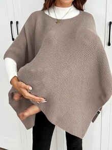 SHEIN Maternity Solid Color Boat Neck Batwing Sleeve Loose Casual Sweater - Khaki - View 6