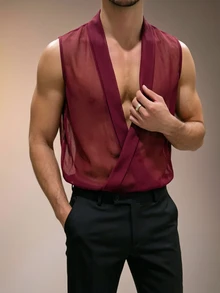 ZURIURI Men's Sheer Casual Fashion Sleeveless Tank Top - Burgundy - View 1