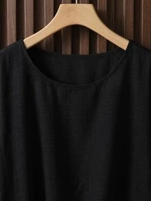 SHEIN Clasi Plus Size Solid Color Tie-Front Top And Pants 2 Pieces Set - Black - View 3