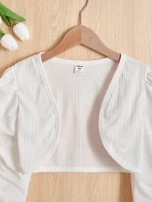 SHEIN 青少年女孩修身優雅短版開襟夾克 - 白色 - 查看 3