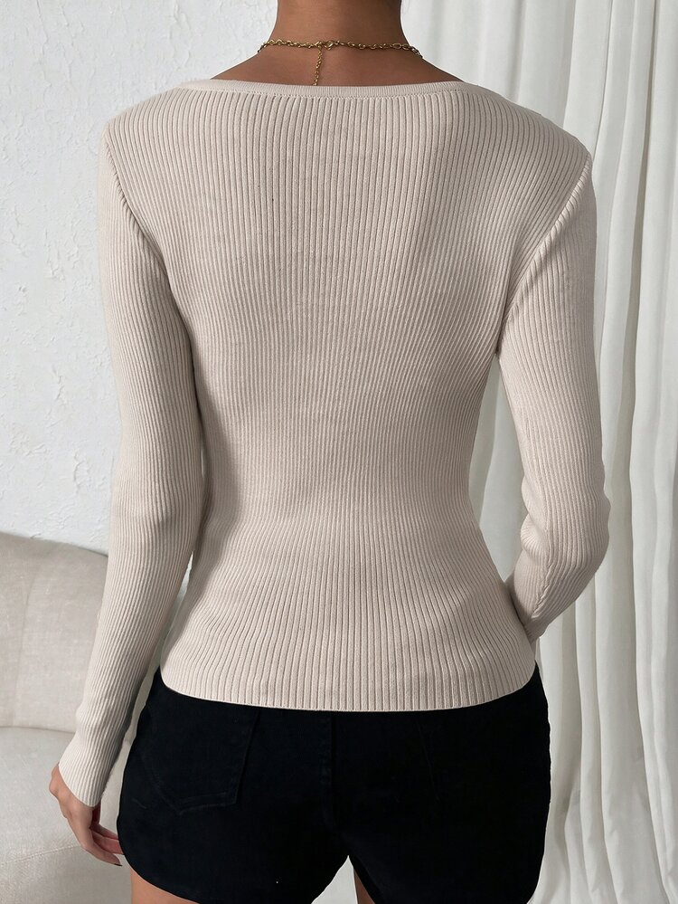 SHEIN LUNE Women's Minimalist Versatile Long Sleeve Pullover Sweater For Daily Wear - Apricot - View 2