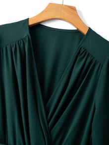 Selianne Multi-Layer Split Design Elegant Vintage Commuter Long Sleeve V-Neck French Style Women's Dress - Dark Green - View 4