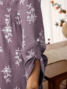 Lacomfia 極簡休閒風仿刺繡長袖寬鬆版型大尺碼洋裝，適合春夏穿著 - 彩色 - 查看 3