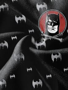 BATMAN X SHEIN Manfinity EMRG Sudadera de manga larga para hombre con logo de murciélago, contraste negro & blanco, insignia en la cabeza - Multicolor - Ver 5