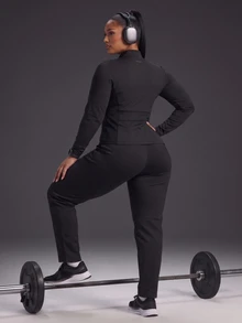 Powerista Women's Plus Size All Seasons Black Solid Color Performance Black Full Zip Sports Jacket Breathable Long Sleeve Exercise Track Top Active Wear - Black - View 7
