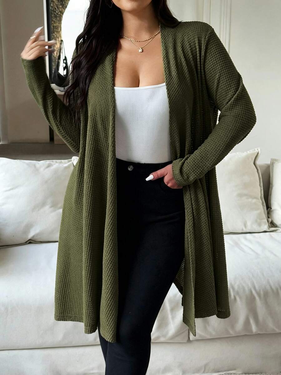 Vionelle كارديجان محبوك بأكمام طويلة كاجوال للعطلات مقاس كبير - أخضر عسكري - مشاهدة 1