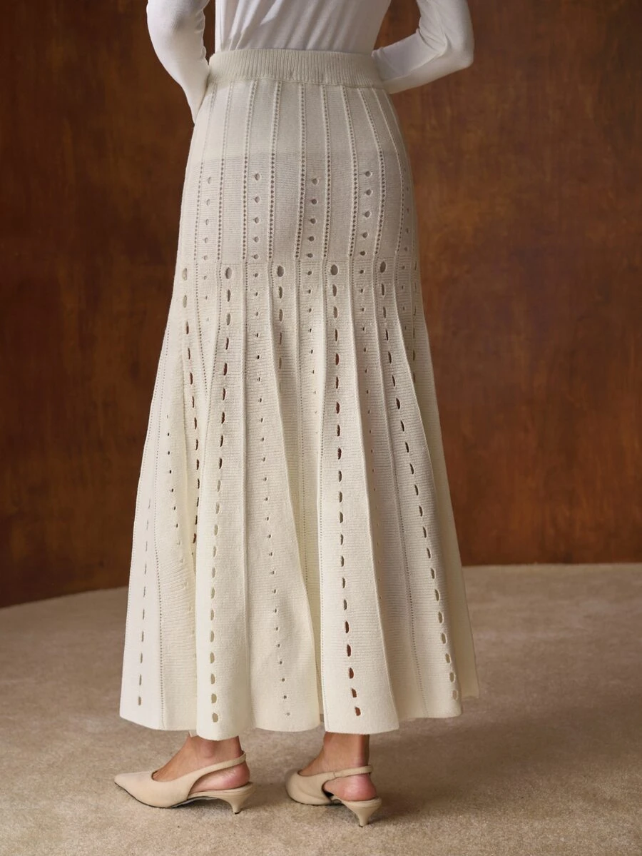 MOTF PREMIUM KNITTED HOLLOW-OUT PATTERN MERMAID HEM SWEATER SKIRT, BELT NOT INCLUDED - White - View 2