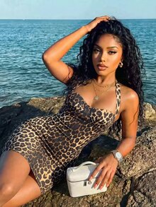 Slaydiva Women's Leopard Print Sexy Halter Neck Mini Bodycon Dress - Multicolor - View 6