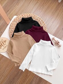 SHEIN 女嬰純色高領長袖休閒上衣 - 彩色 - 查看 6