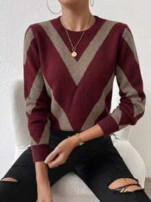 SHEIN PariChic 秋冬新款鑽石條紋套頭毛衣 - 彩色 - 查看 4