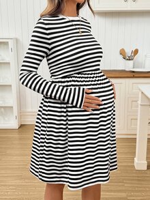 SHEIN Women's Casual Striped Colorblock Long Sleeve Dress - Grey - View 4