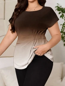 Reflora Casual Minimalist Gradient Print Plus Size Shirt - Brown - View 1
