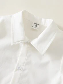 SHEIN 2件組新生兒男嬰秋冬白色長袖連身衣與黑色吊帶褲套裝，紳士風造型，適合萬聖節、開學季、婚禮季 - 黑與白 - 查看 6