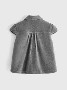 ROMWE Kawaii Vintage Retro Autumn/Winter Versatile Button Decor Fun Y2K Academy Peter Pan Collar Loose Fit Regular Women's Jacket - Grey - View 2