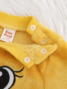 Cozy Pixies 2件組新生兒嬰兒休閒日常可愛圖案舒適刺繡毛絨圓領套頭長袖睡衣秋冬長褲家居服套裝 - 黃色 - 查看 10