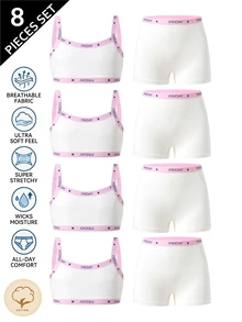 SHEIN 女童 4 件組內衣套裝，可追溯棉質細肩帶背心與四角內褲，純色，粉色、淺黃色、淺紫色、玫瑰紅，簡約風格 - 白色 - 查看 6